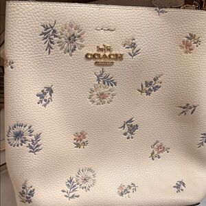 Coach Cream Shoulder Bag with Floral Accents